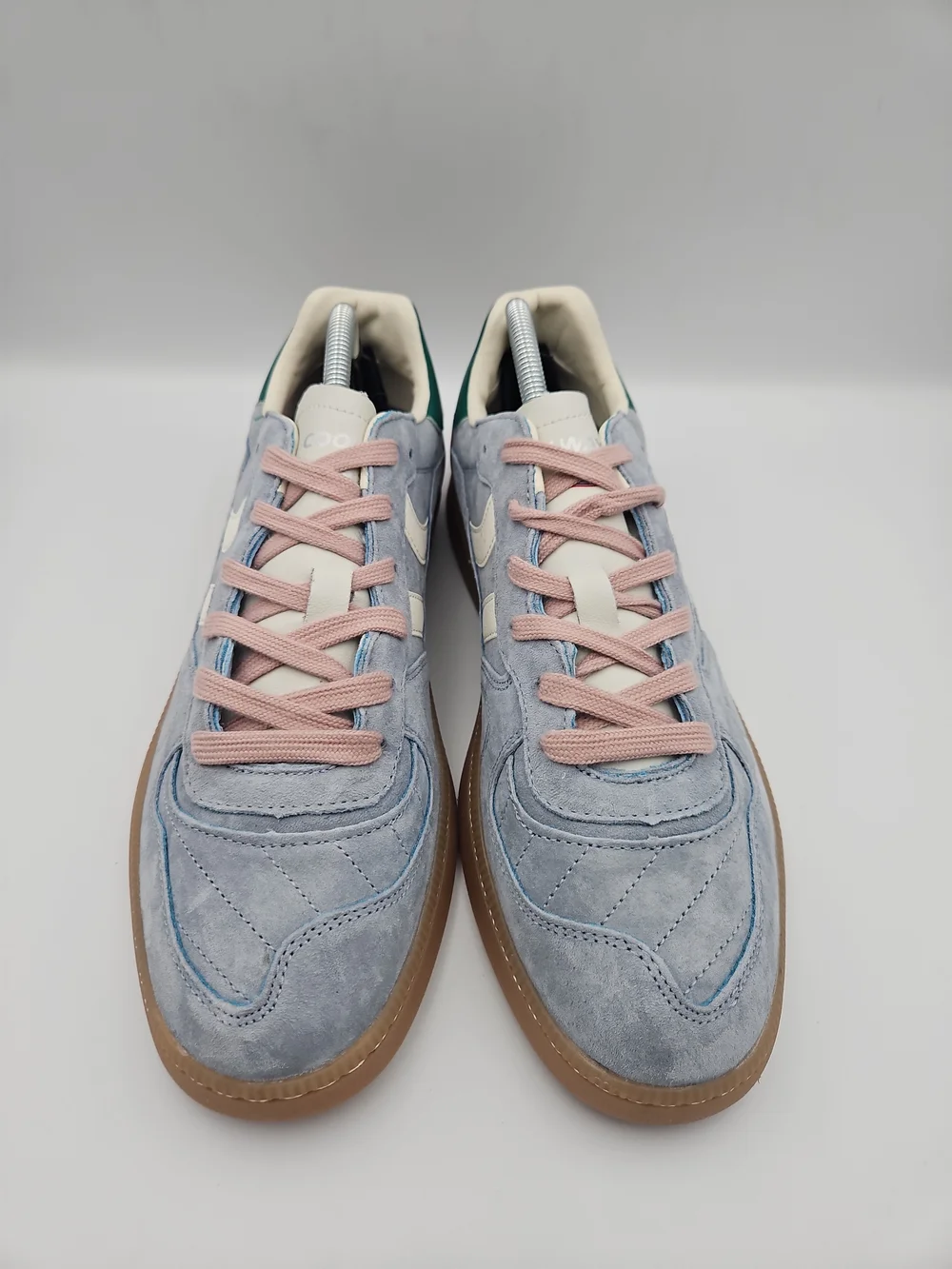 Coolway Light Blue Suede Sneakers with Cream Stripes and Pink Laces